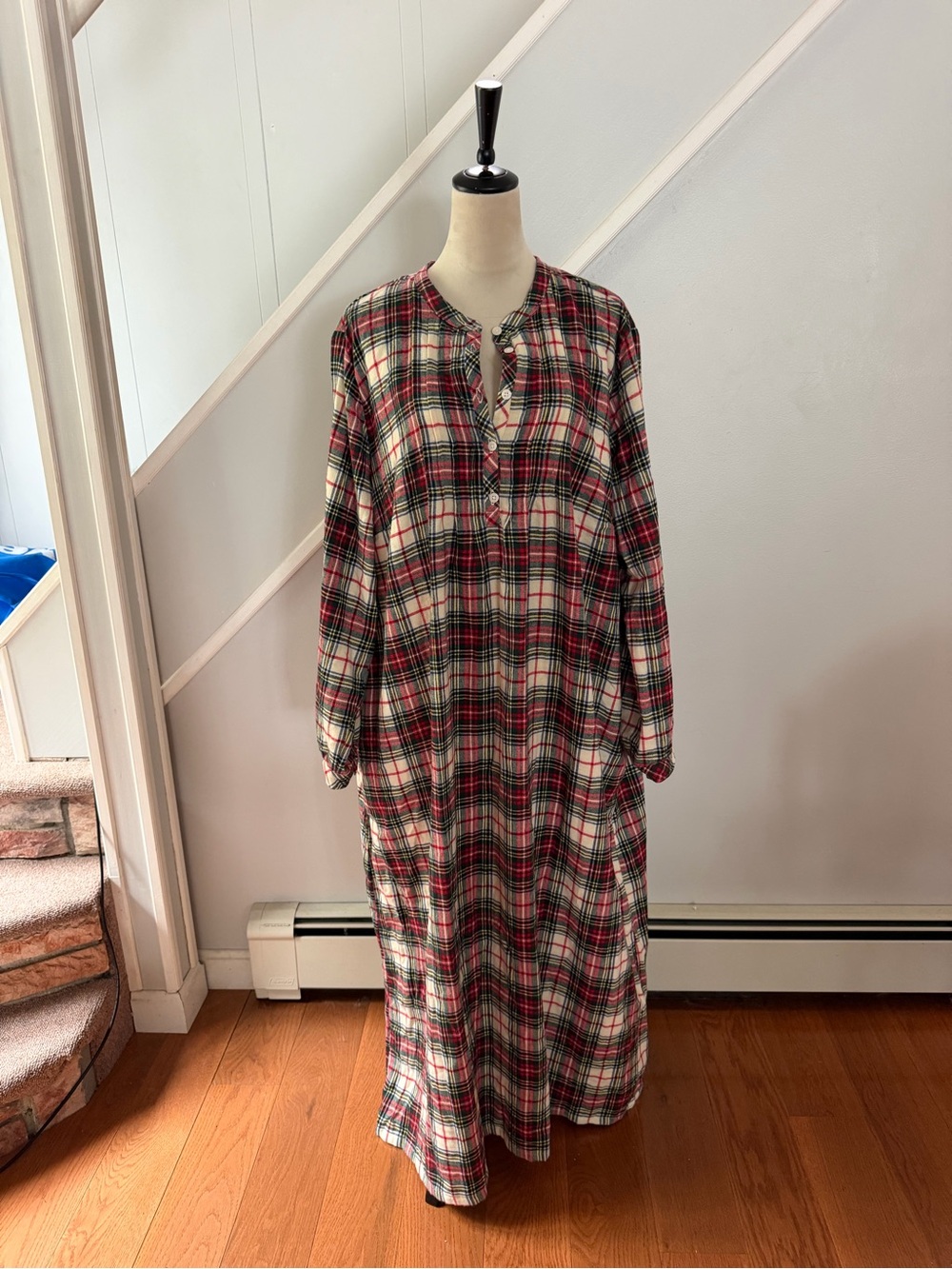 L.L. Bean Pintuck Flannel Plaid Nightgown Granny Cottagecore Size 2x